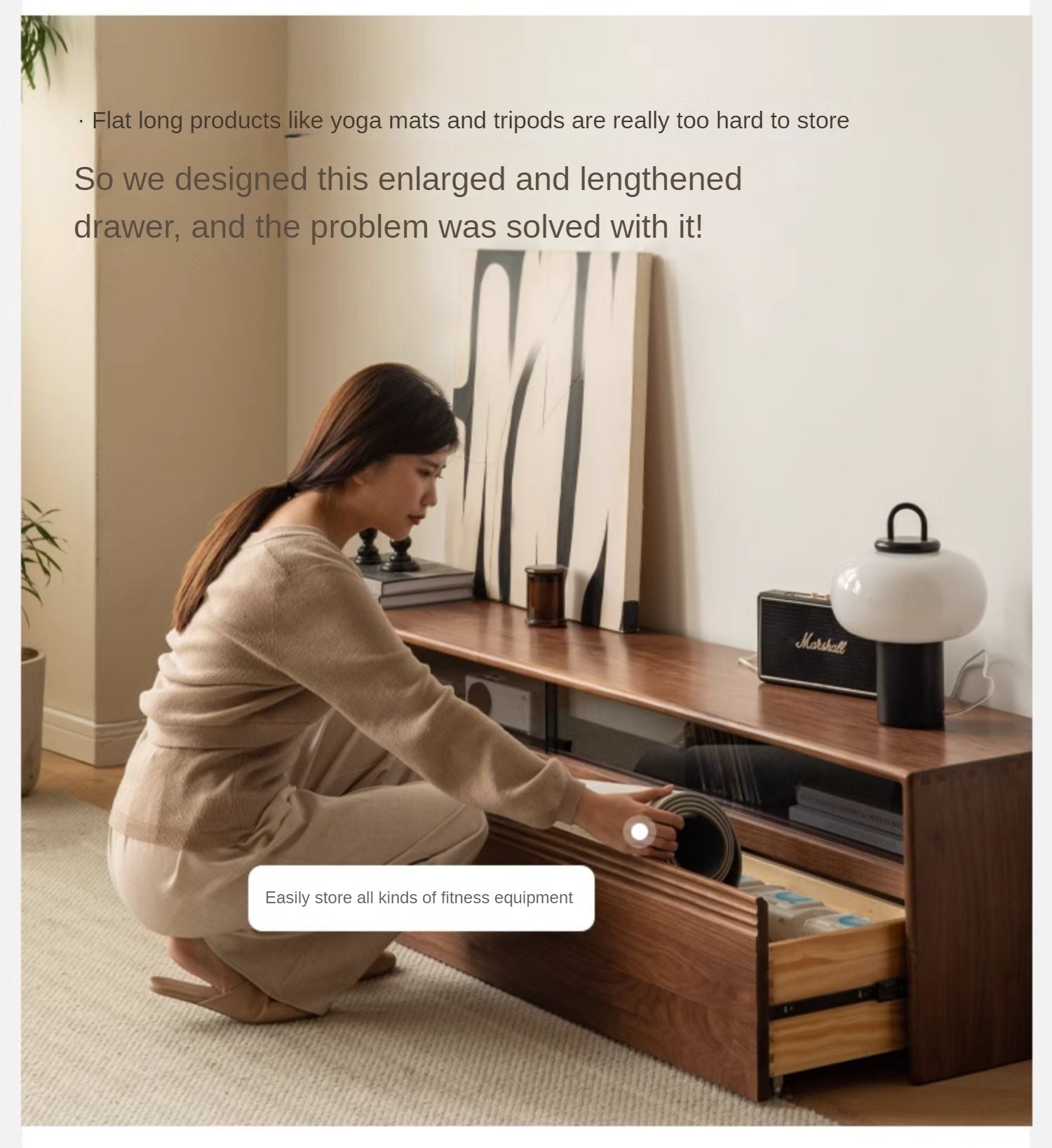 Black Walnut, Oak Solid Wood TV Cabinet LED Light Floor Cabinet.