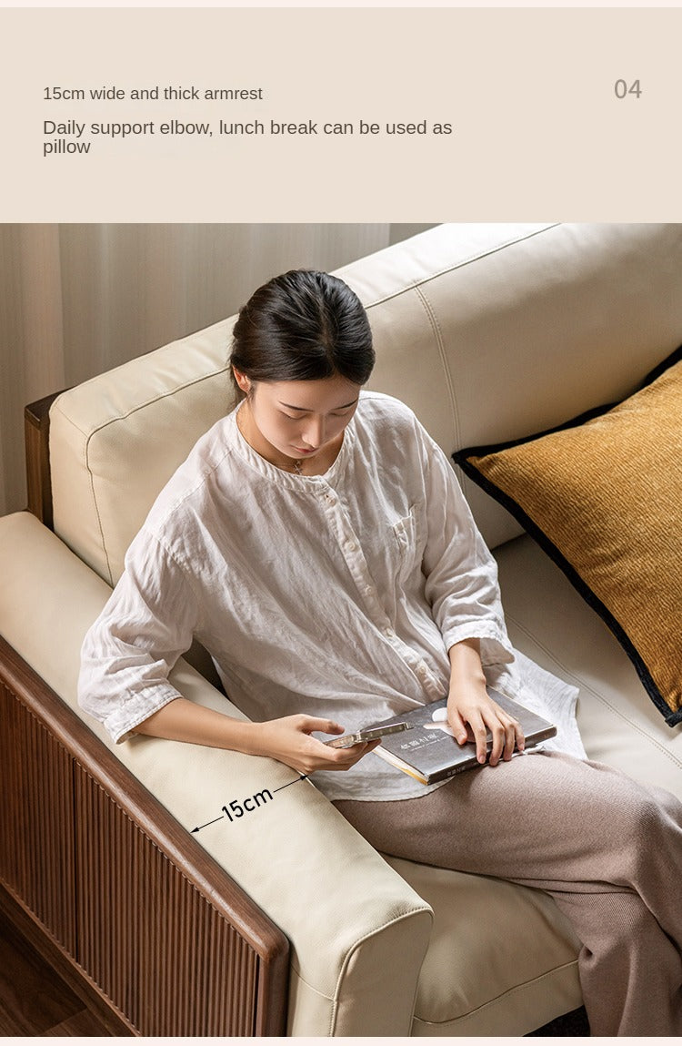 Black Walnut, Ash Solid Wood Leather High Back Sofa,