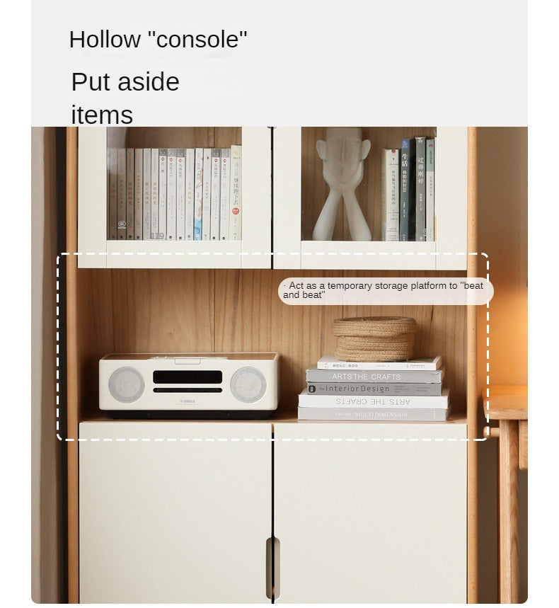 European Beech, Oak Solid Wood Floor-Standing Bookshelf with Glass Door Display