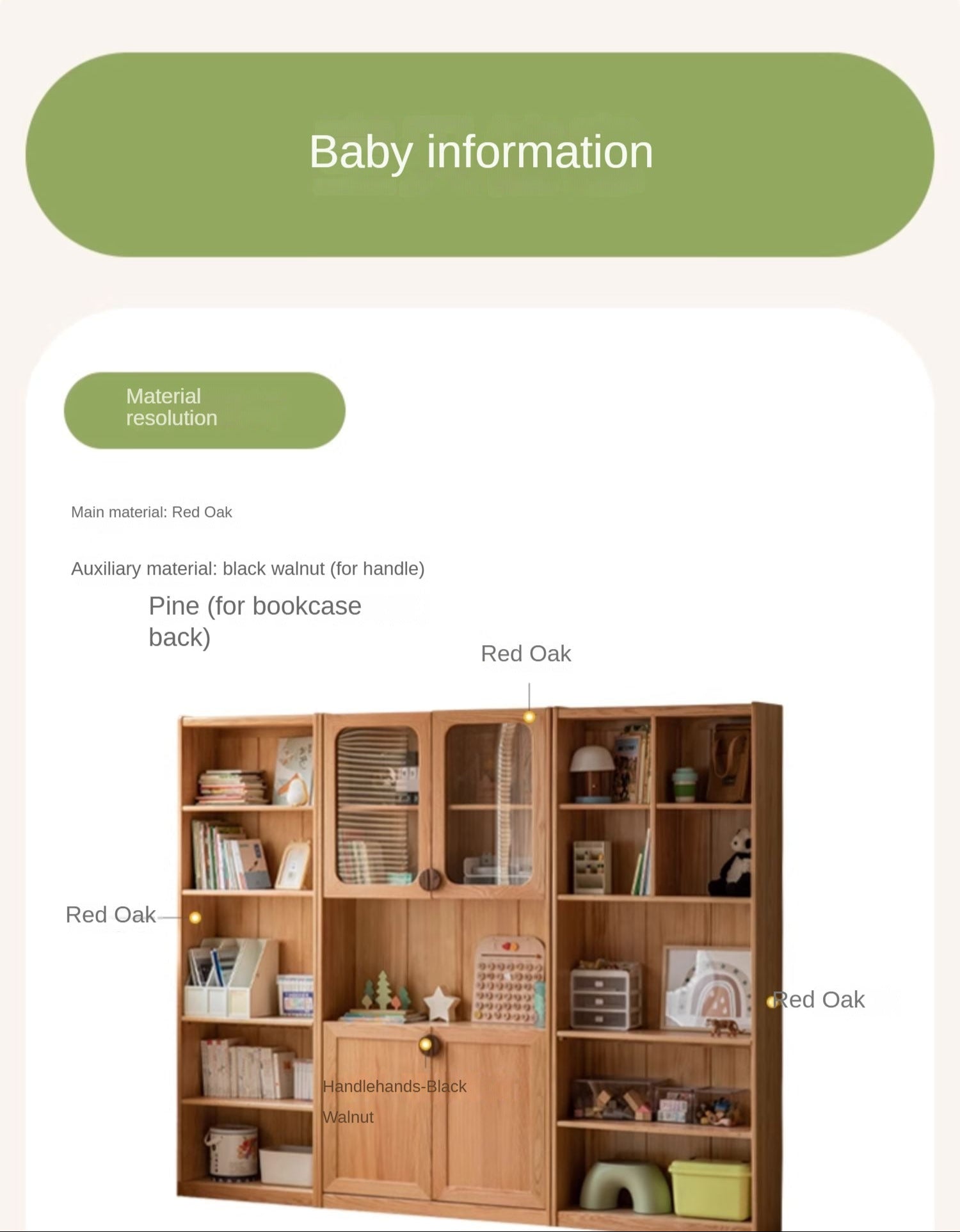 Oak Solid Wood Small Kids Bookshelf.