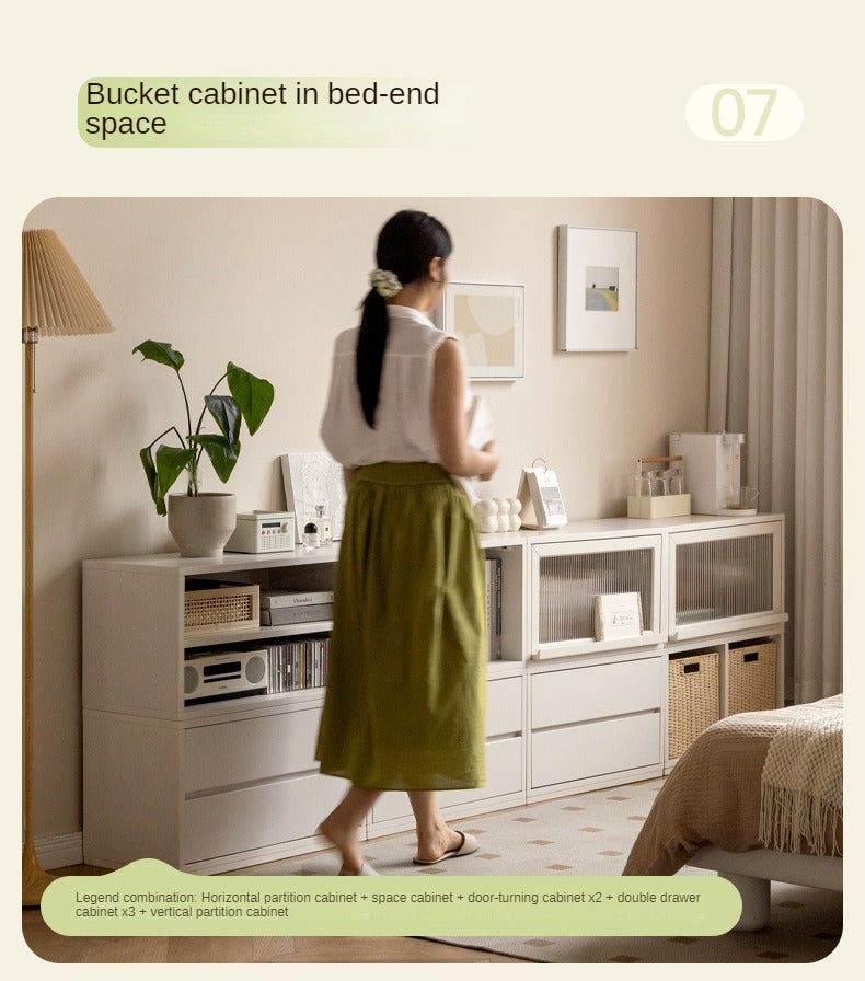 Poplar Solid Wood TV Cabinet Floor Cabinet Cream Style,