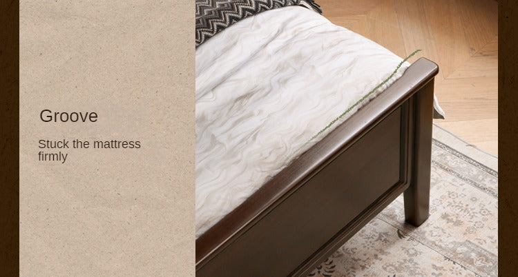 Poplar Solid Wood Bed Modern American Retro High Back Bed