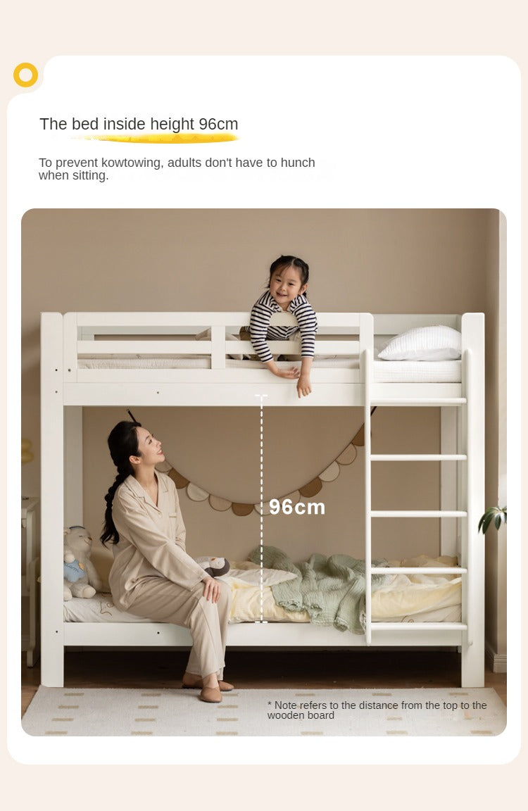 Rubber wood, Beech Solid Wood Children's Bunk Bed Cream Style White.