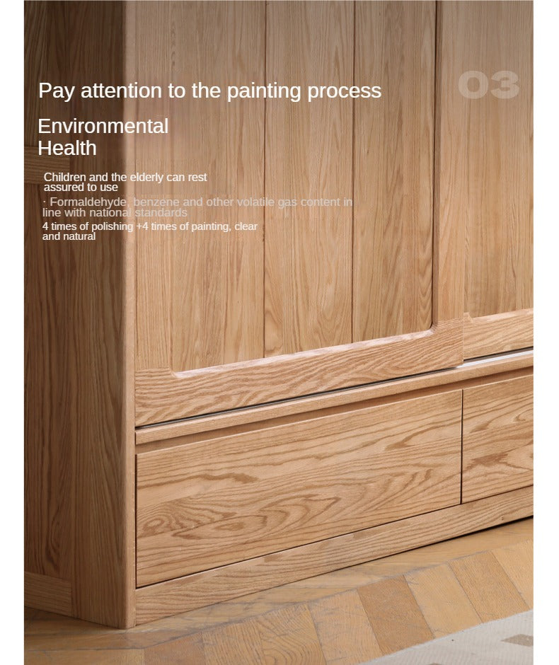 Oak, Ash Solid Wood Wardrobe Sliding Door Modern.