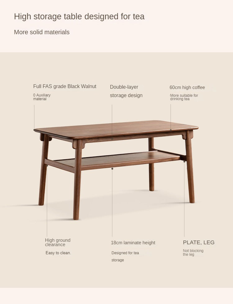 Ash, Black Walnut Solid Wood Double-Layer Coffee Table
