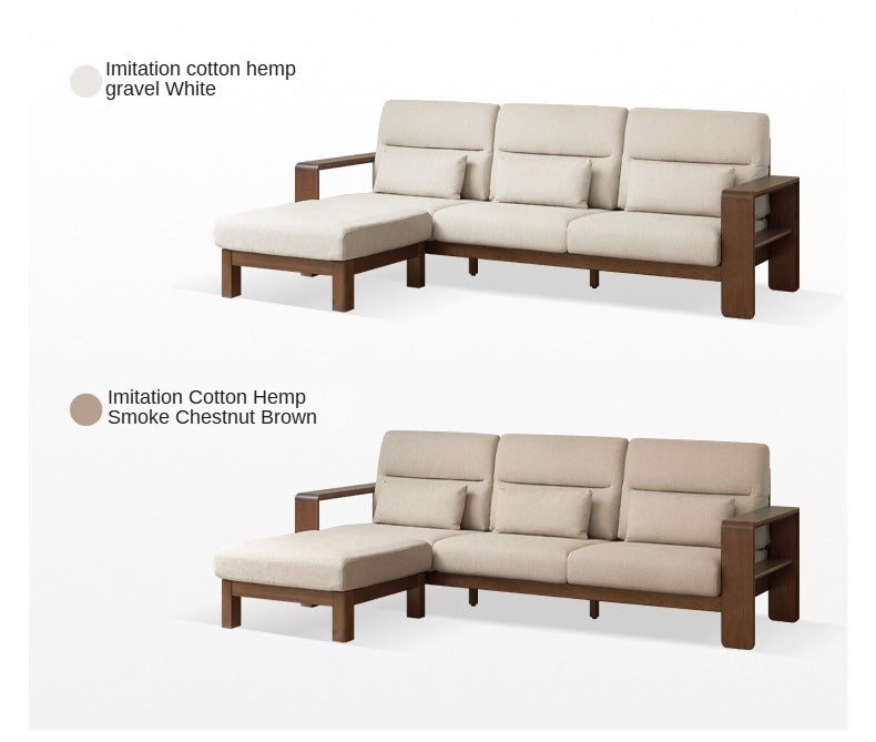 Oak Solid Wood High Back Fabric Corner Sofa Modern.