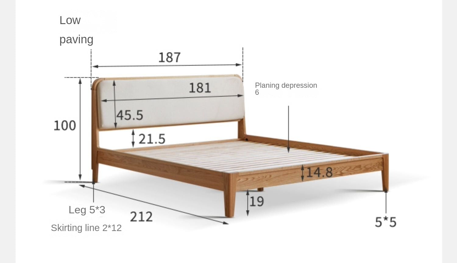 Oak Solid Wood Bed Modern Genuine Leather,Technology Cloth, Fabric