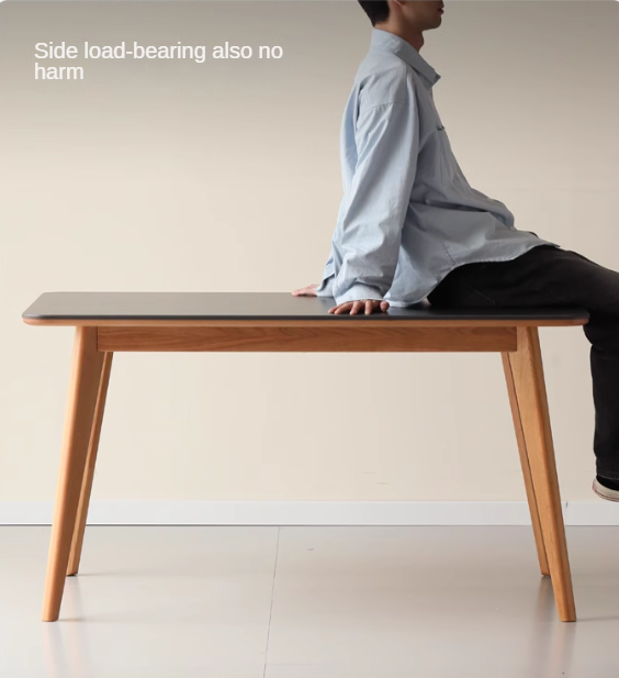 Cherry Solid Wood Retro Rock Plate Long Dining Table.