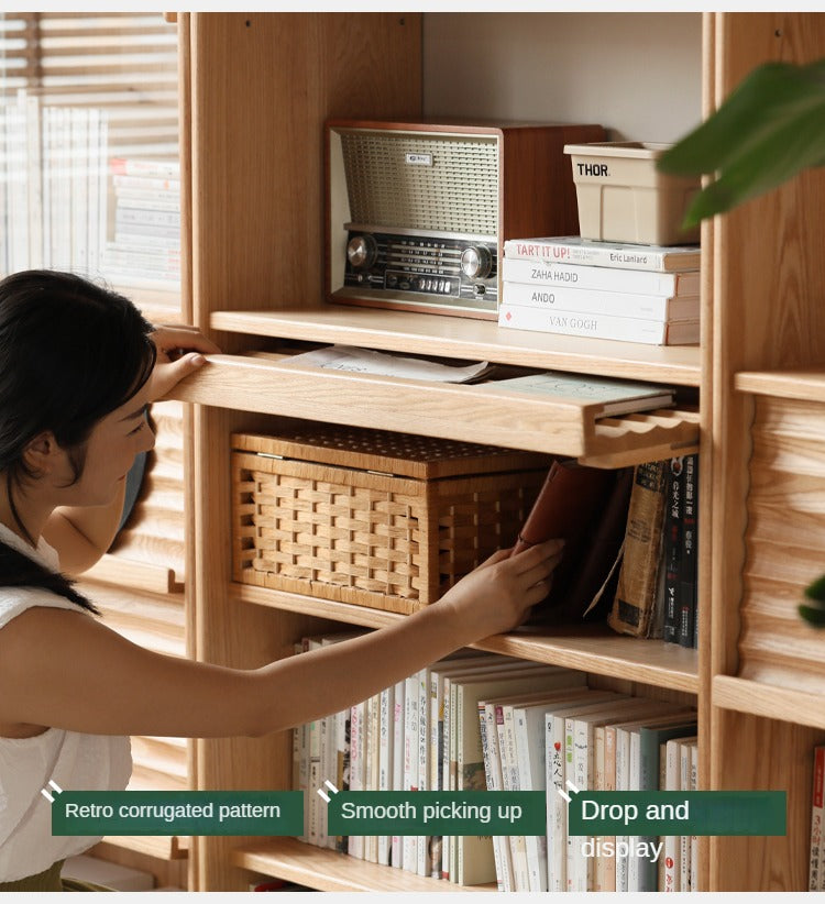 Oak, Beech Solid Wood Bookcase With Glass Door Floor-Standing Bookshelf Multi-Layer Storage Rack Free Combination Display Cabinet
