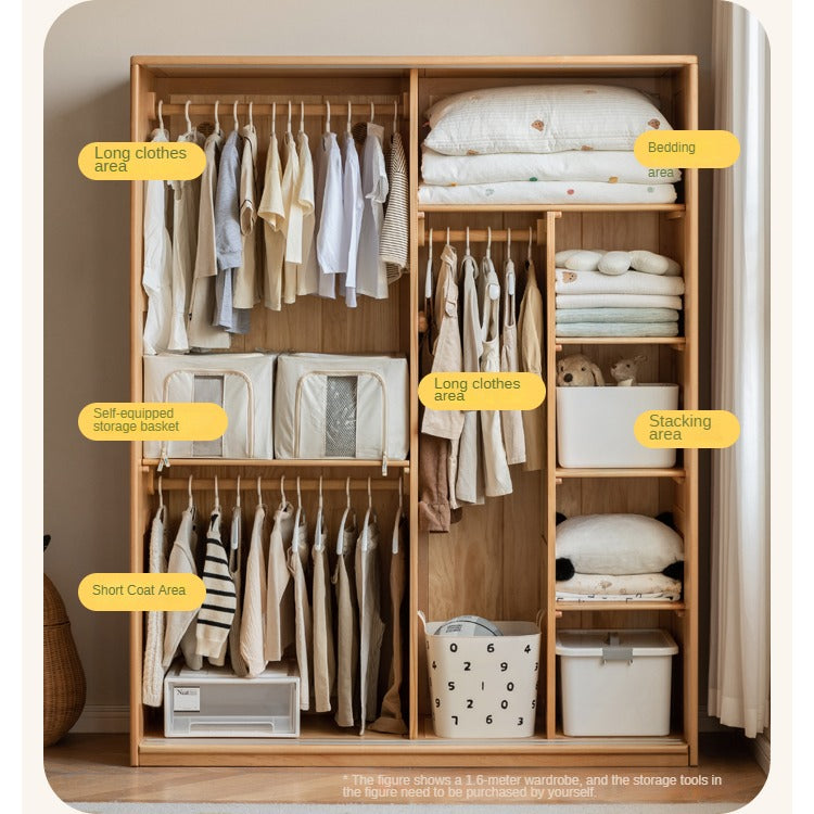 Beech Solid Wood Kids Wardrobe Sliding Door