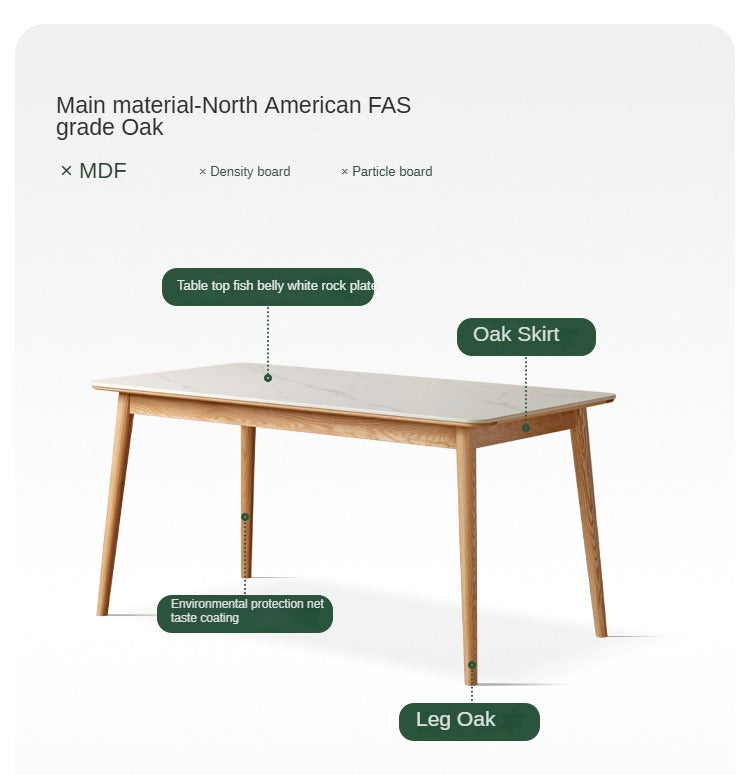 Oak Solid Wood Dining Table With Rock Slab Surface