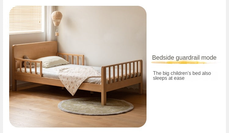 Beech Solid Wood Children's Bed for Boys and Girls Spliced Bed with Guardrail<