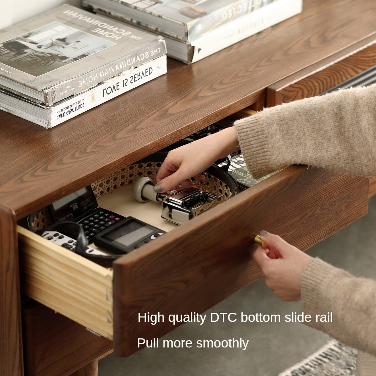 Ash Solid Wood TV Cabinet Minimalist Rock Plate