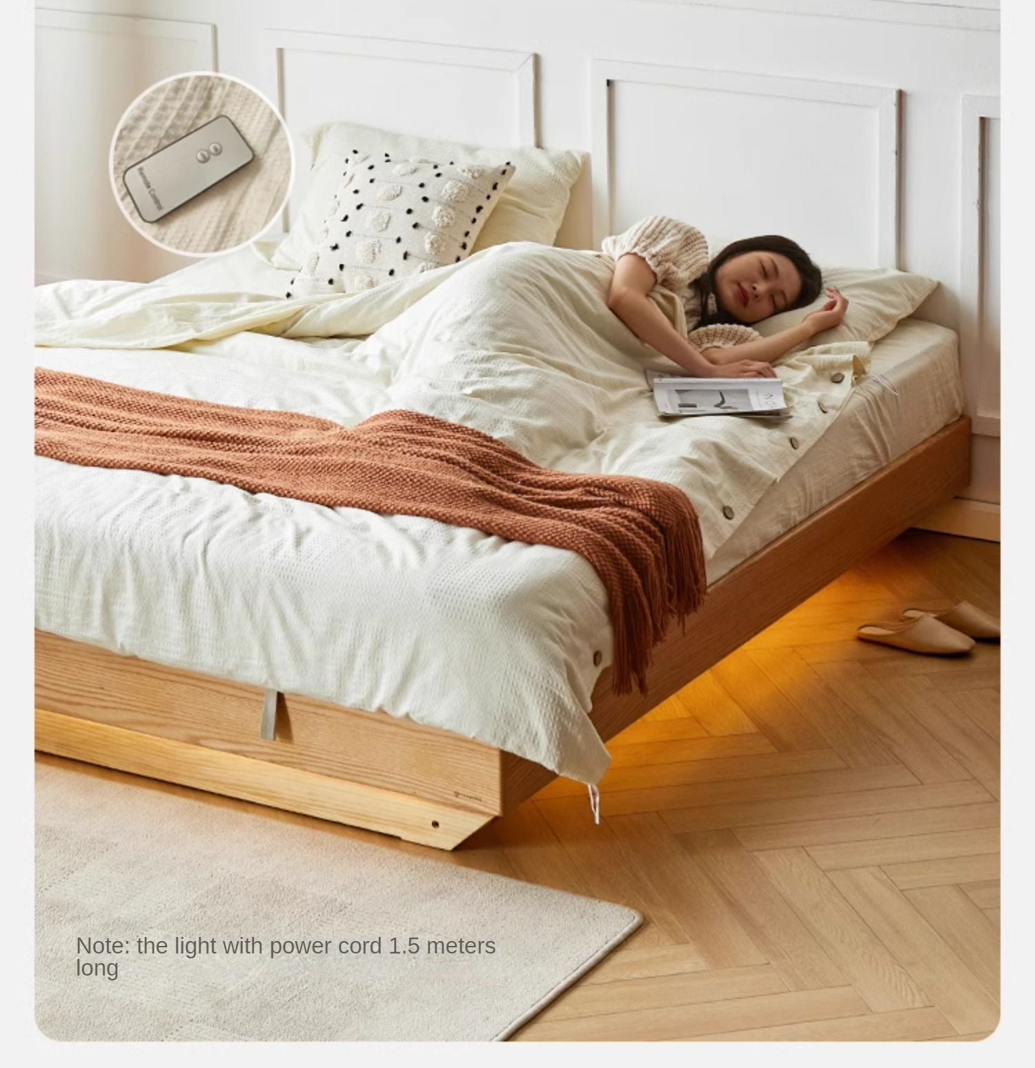 Oak solid wood platform bed, headboard-free bed suspension bed.
