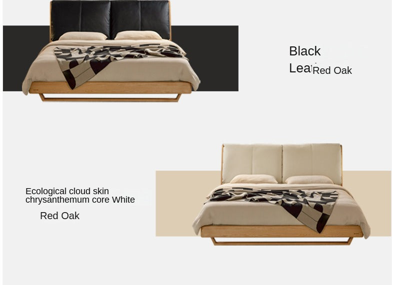 Oak, Ash Solid Wood Genuine Leather, ecological leather Suspended Bed Italian Light Luxury