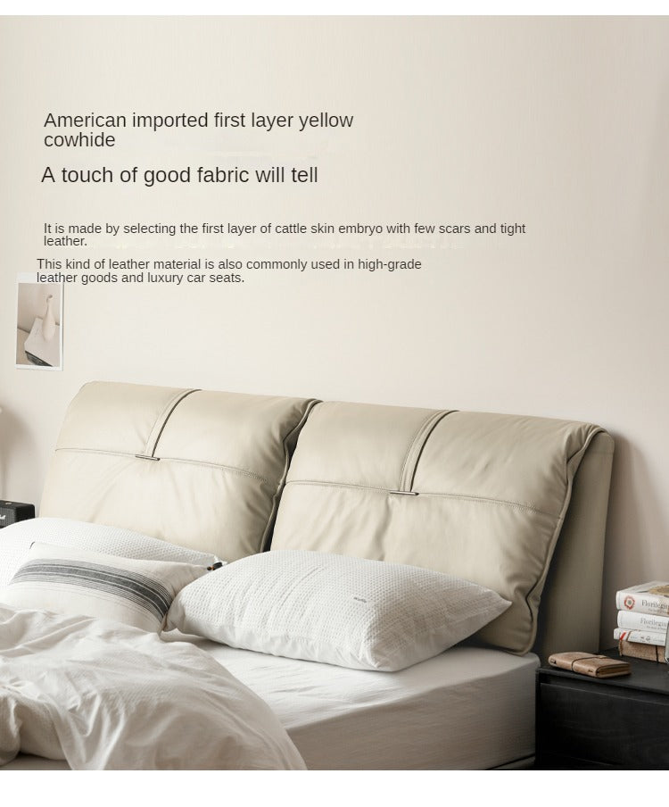 First Layer Cowhide Upholstered Suspension Down Bed Cream Style Elephant Ear Bed