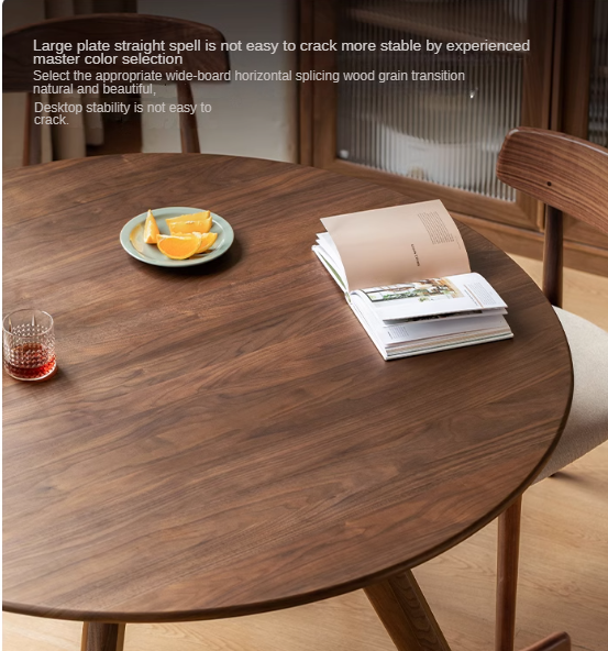 Black Walnut Solid Wood Retro Round Dining Table