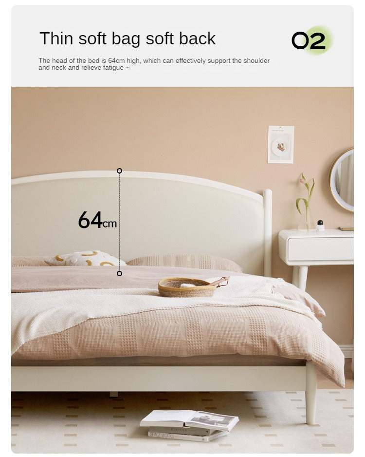 Cherry Solid Wood Bed Technology Сloth Cream Style