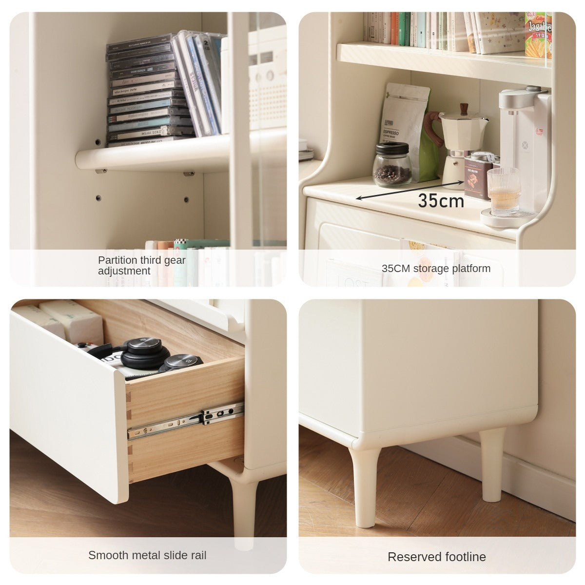 Rubber Solid Wood Bookcase Cream Storage Cabinet Display