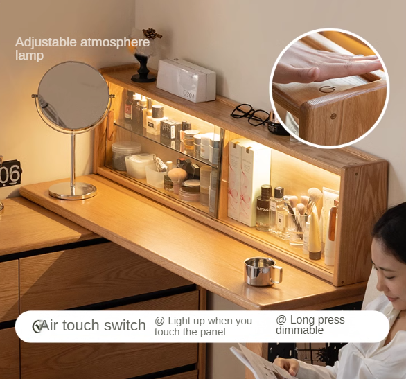 Oak, Ash Solid Wood Modern Telescopic Vanity Table.