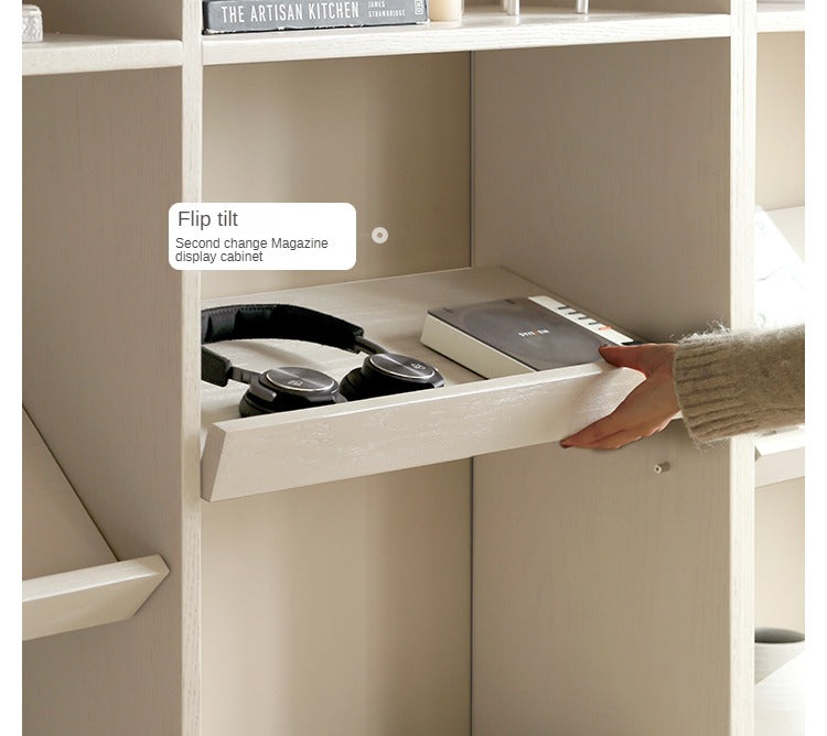 Oak Solid Wood Bookshelf Storage Rack Cream Style Full Wall Cabinet