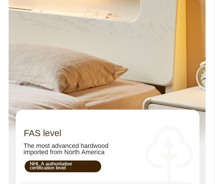 Oak Solid Wood Bed Cream Suspension Bed Luminous