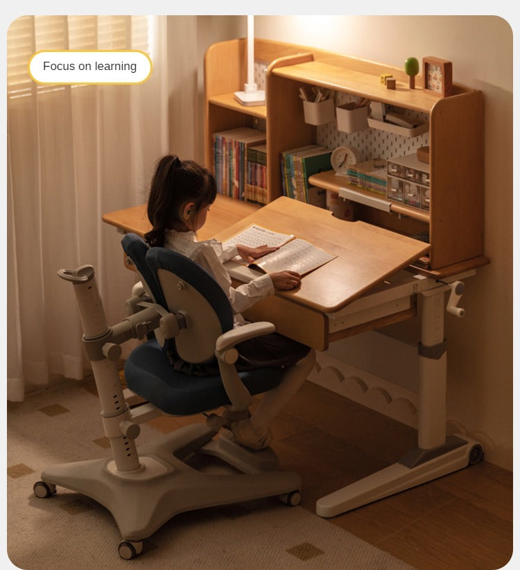 Beech Solid Wood Kids Raised and Lowered Study Table