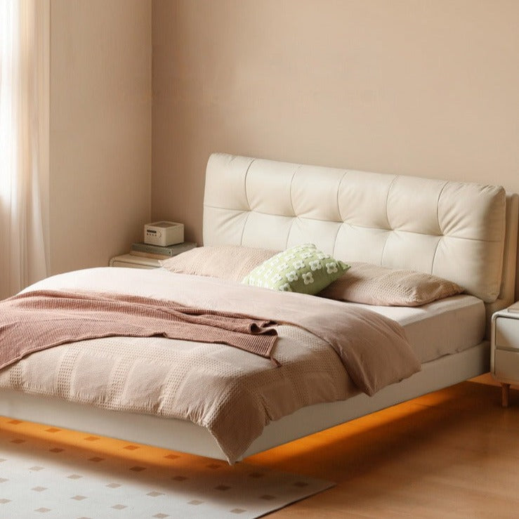 Genuine Leather Cream Suspended Bed