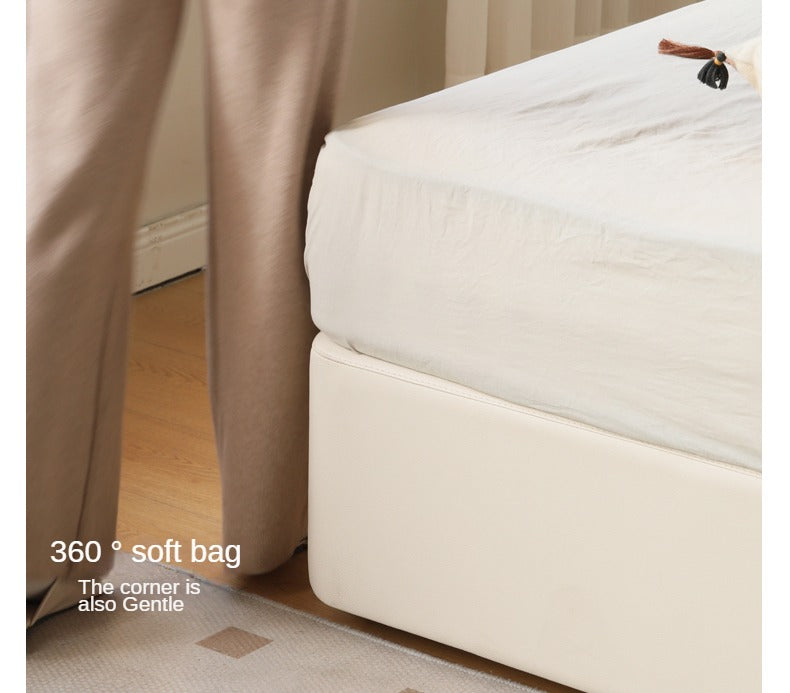 Leather Cream Soft Box Bed