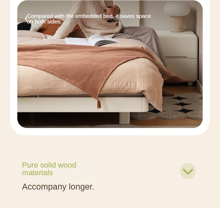 Poplar, Rubberwood Solid Wood Bed Modern Simple Cream Style