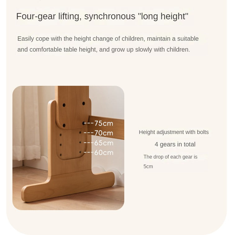 Beech Solid Wood Lifting Desk Bookshelf Combination