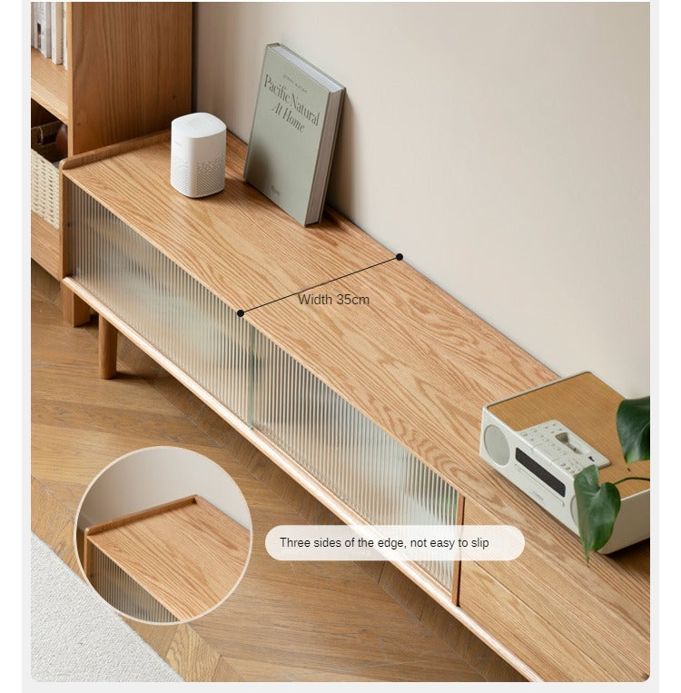 Oak Solid Wood TV Stand Sliding Door.