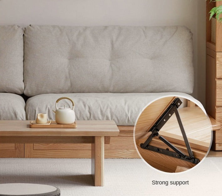 Oak Solid Wood dual-use Fabric Storage Sofa.