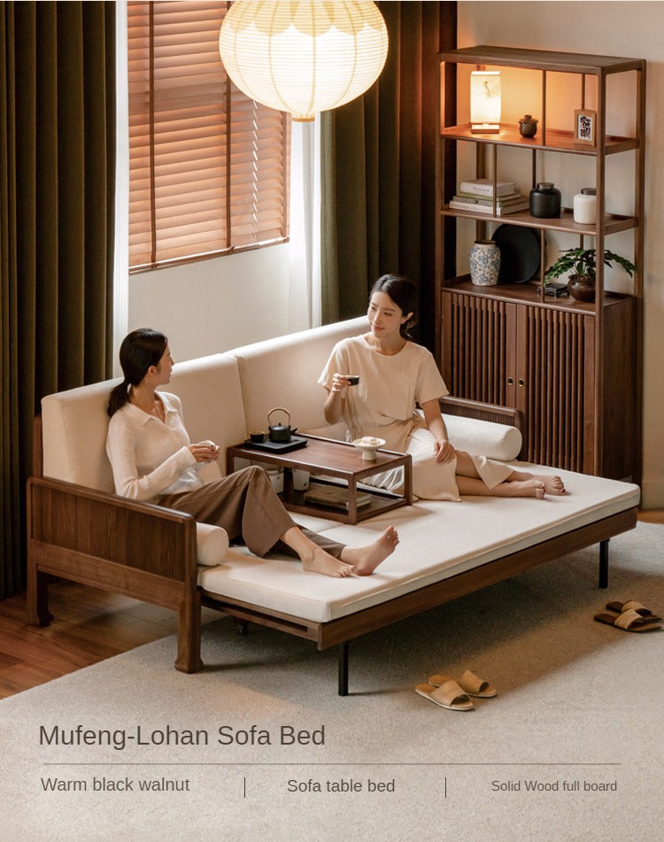 Black Walnut, Oak Solid Wood Foldable Sofa Bed.