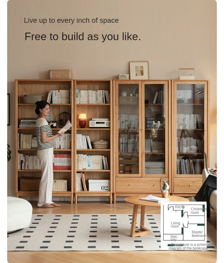Oak Solid Wood Modern Glass Door Bookcase