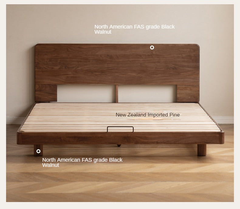 Black Walnut, Oak, Catalpa Solid Wood Floating Bed with Modern Minimalist Design