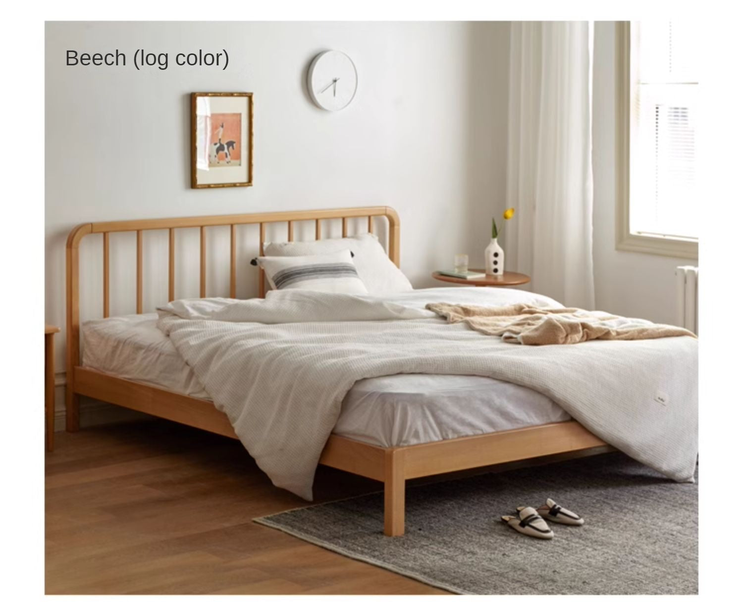 European Beech Solid Wood Bed Modern Simple