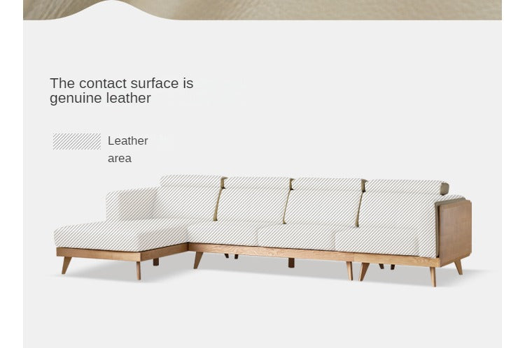 Ash Solid Wood L-Shaped Fabric Sofa with Adjustable Headrests