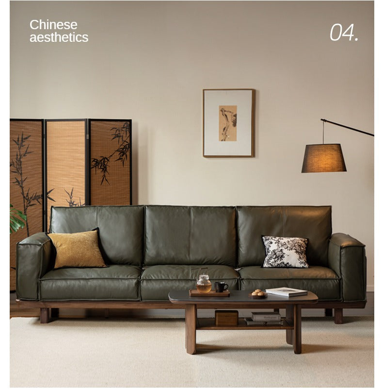 Black Walnut Solid Wood genuine Leather, fabrics High Back Sofa