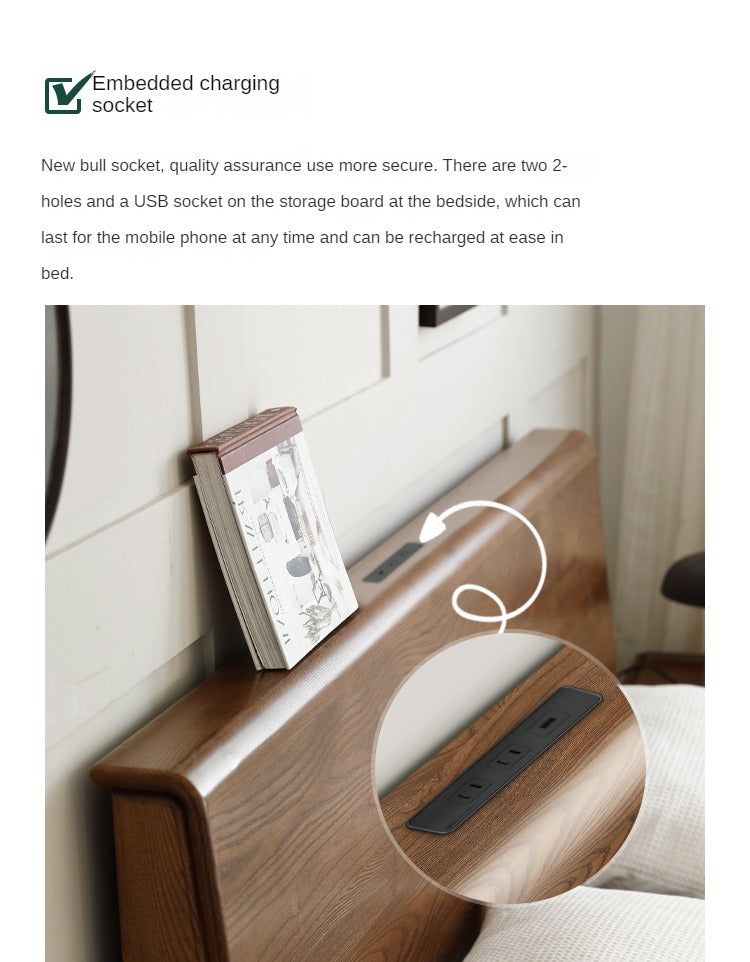 Ash, Oak Solid Wood Bed Nordic Modern Simple Bed