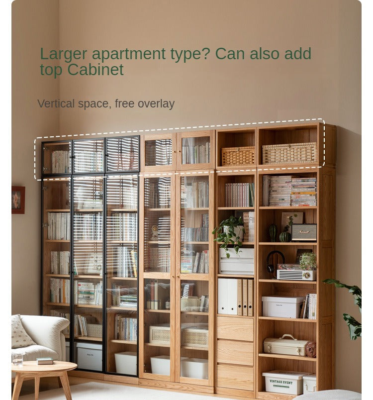 Oak, Solid Rubberwood Modern Bookcase Storage