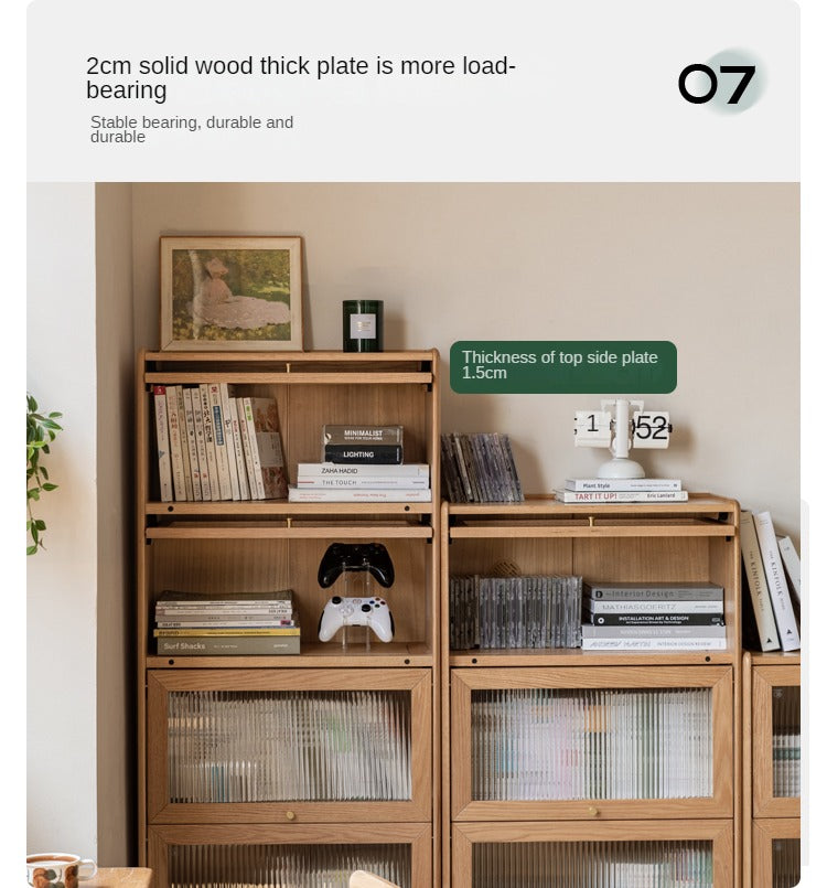 Oak Solid Wood Flip-Up Door Bookcase Combination Cabine