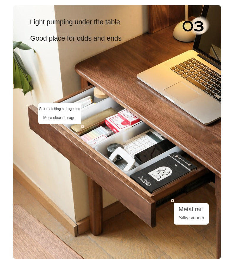 Black Walnut, Oak, Ash Solid Wood Desk Bookshelf