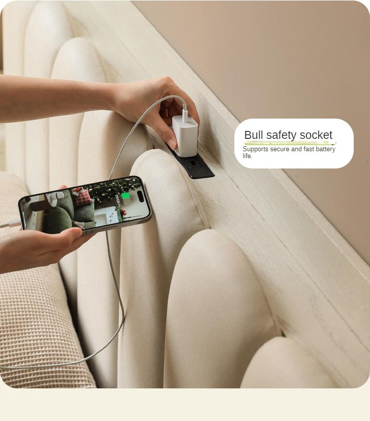 Oak Solid Wood Piano Key Bed Cream Style