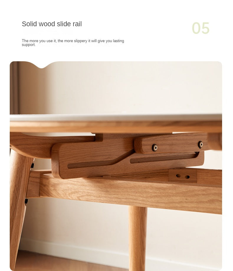 Oak Solid Wood Folding Rock Board Expandable Dining Table