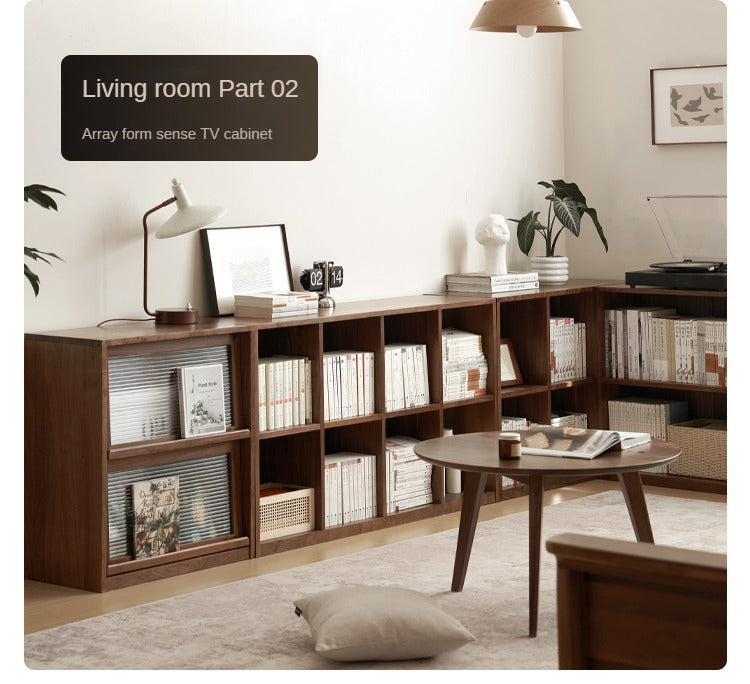 Black Walnut, Rubberwood Solid Wood Low Bookshelf Combination Floor-Standing Cabinet