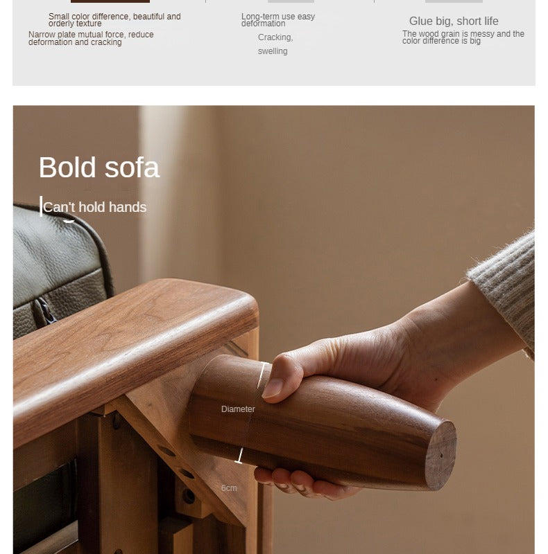 Black Walnut, Ash, Solid Sandalwood Wood Leather Top Layer Yellow Cowhide Sofa.