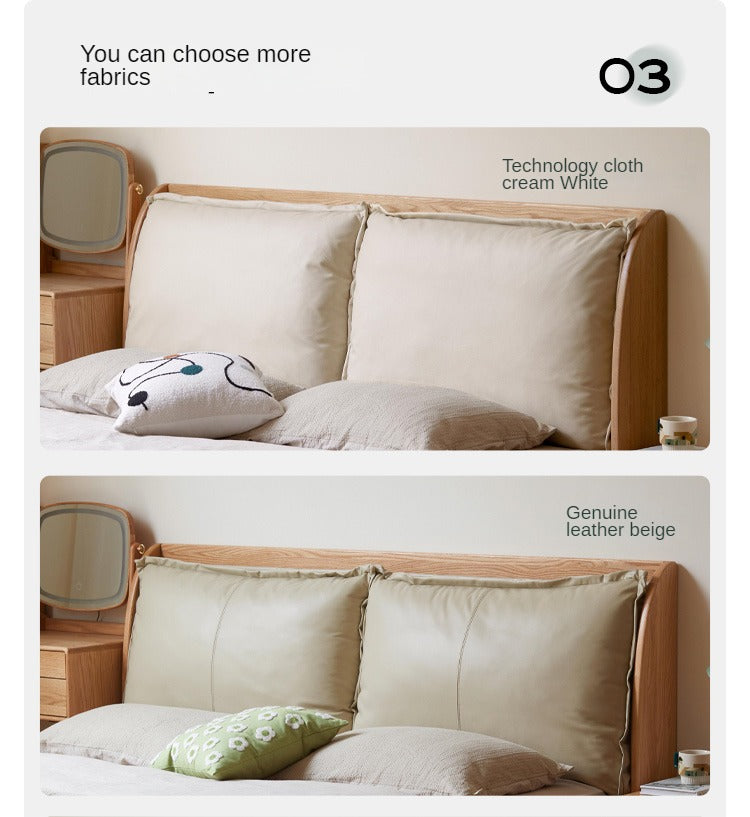 Oak Solid Wood Top Grain Leather, Technical Cloth ,Fabric Bed