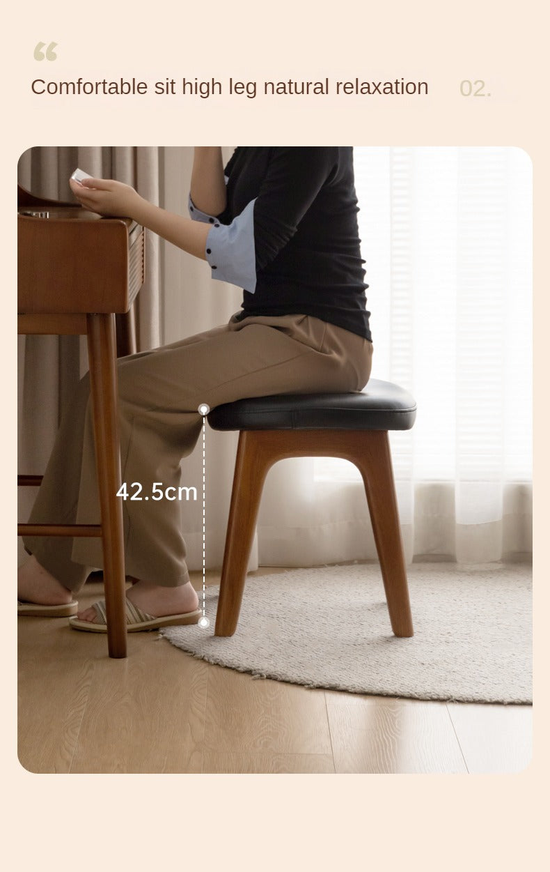 Oak, Cherry Solid Wood Makeup Soft Stool.