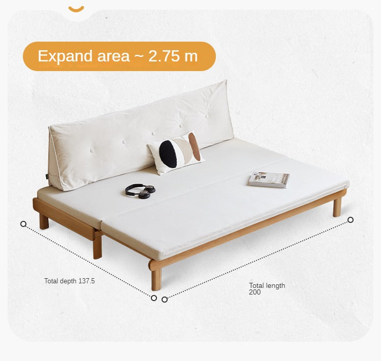 Beech Solid Wood European Folding Dual-use Double Sofa Bed.